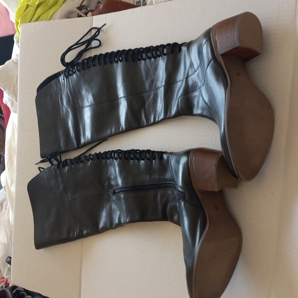 DIBA TRUE SUNSET SAIL Back Lace Up Leather Boot Black 8.5 Side Zip Over the Knee - Picture 13 of 16